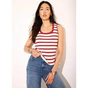 Mint Velvet Red Stripe Scallop Trim Vest